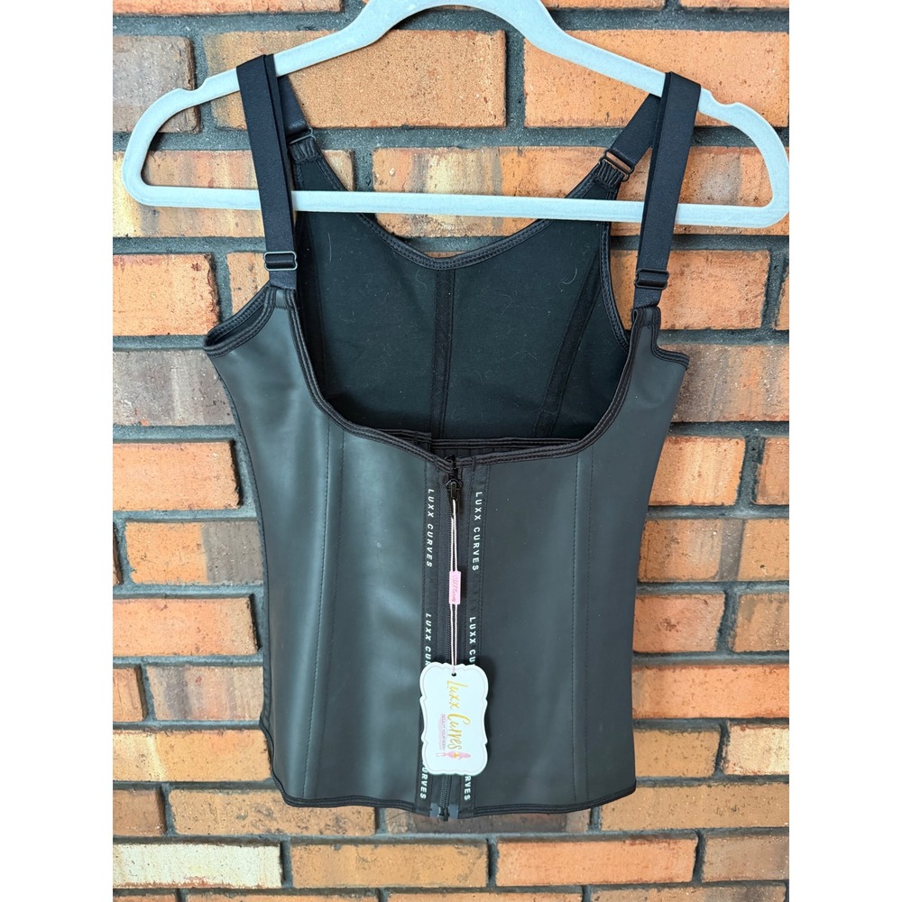 Luxx Curves Waist Trainer Vest Natural Latex Zipper Hook Eye Black Medium NWT - Picture 2 of 9